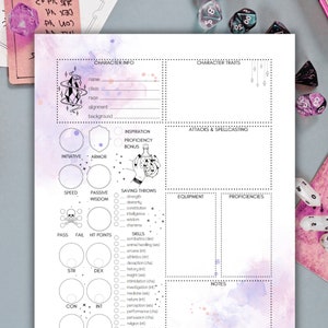DnD 5e Character Sheet: Enchanted, Printable Druid Dungeons & Dragons Character Sheets, Magic Spellcaster Stat Sheets PDF, Wizard, Cleric