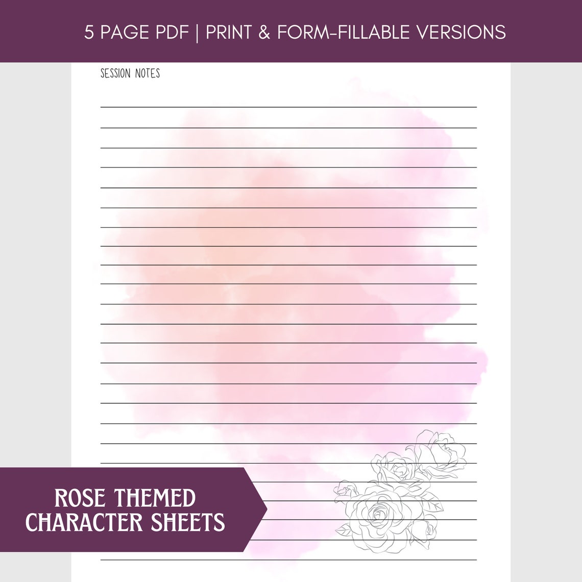 Dnd Character Sheet: Flower Rose, Pink Fillable Floral Druid Dungeons ...