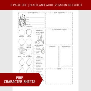 Dnd 5e Character Sheets: Fire Magic, Printable Dungeons &amp; Dragons ...