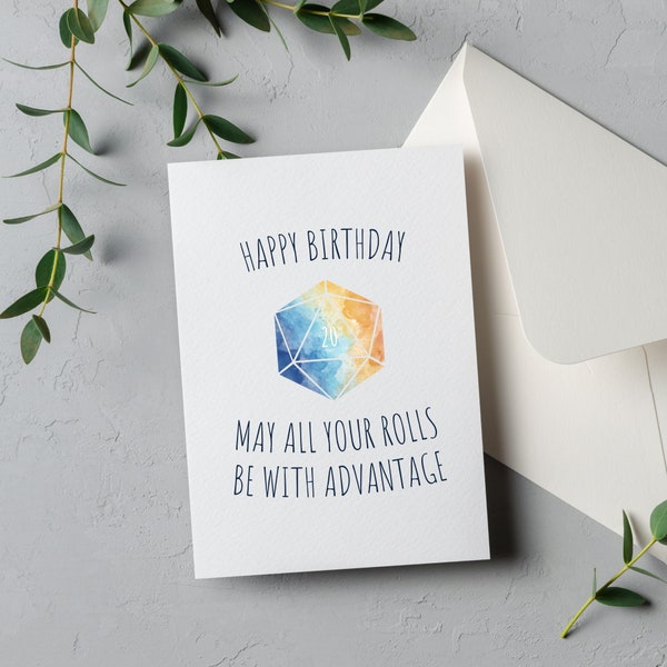 May All Your Rolls Be With Advantage Happy Birthday Card, Printable Dungeons and Dragons Birthday Card, D&D DND D20 Card Instant Download