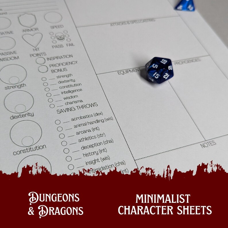 Minimalist Dnd 5e Character Sheet Printable Dungeons &amp; - Etsy Finland