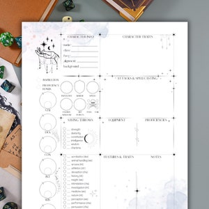 DnD 5e Character Sheet: Circle of Stars Druid, Celestial Fillable PDF Dungeons & Dragons Character Sheets, Circle of The Moon Session Notes