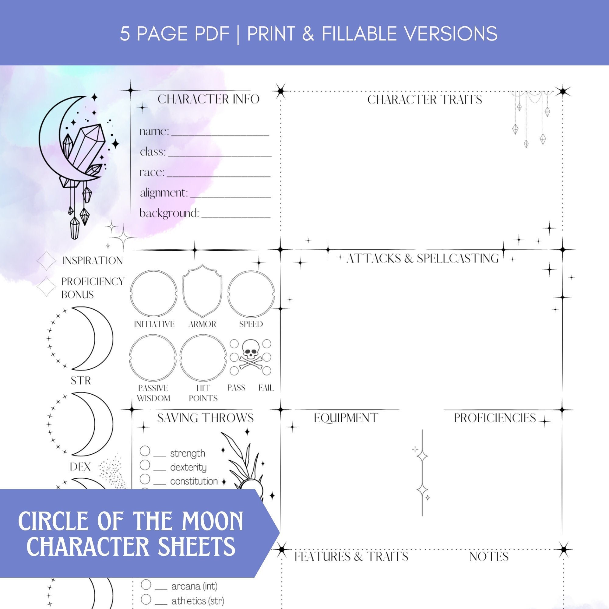 Dnd 5e Character Sheet: Circle of the Moon Druid Fillable PDF - Etsy