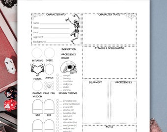 DnD 5e Character Sheet: Spooky, Printable Halloween Dungeons & Dragons Character Sheets, Warlock Necromancer Stat Sheets, DnD Journal, PDF