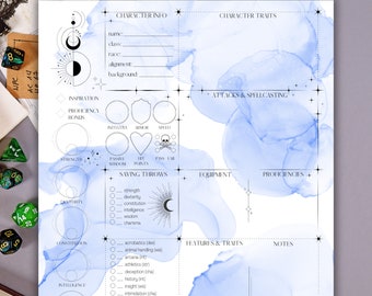 DnD Character Sheet: Celestial, Fillable D&D Circle of Moon, Circle of Stars Druid Dungeons and Dragons Stat Sheet, Digital Download PDF