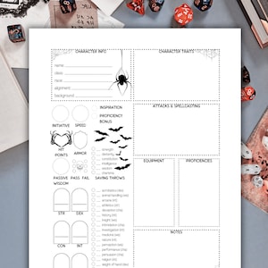 DnD 5e Character Sheet: Spiderweb, Printable Halloween Dungeons & Dragons Character Sheets, Warlock Spellcaster Stat Sheets, DnD Journal