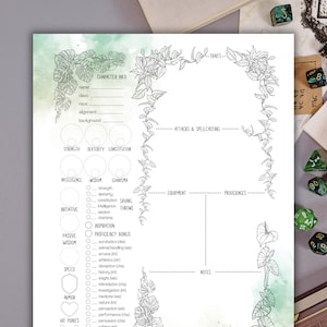 DnD Character Sheets 5e: Tropical Plants, Printable Druid Dungeons & Dragons Character Sheets, DnD Session Notes, DnD Spell Sheet PDF
