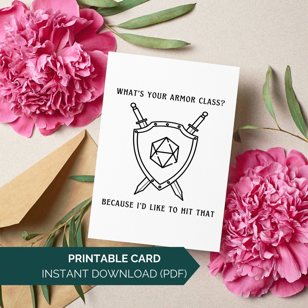Armor Class Dnd Valentine Card, Printable Dungeons and Dragons ...