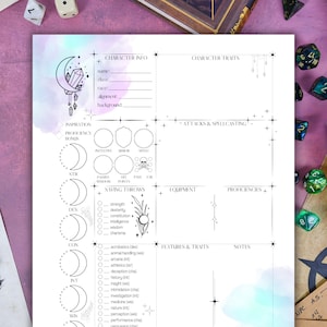 Hoja de personaje de DnD 5e: Druida del Círculo de la Luna, PDF rellenable Hojas de personaje de Dungeons & Dragons, Hojas de estadísticas de hechizos de DnD, Notas de sesión