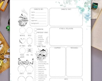 DnD 5e Character Sheet: Circle of Spores Druid, Form Fillable Druid Dungeons & Dragons Character Sheet, Printable Spell Stat Sheet, Mushroom