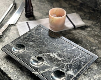 Black Marble Serving Board & Pink Whiskey Glass:BBQ and Cocktail Gift Set