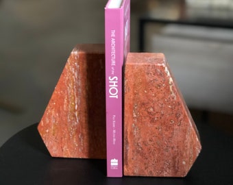 Red Travertine Bookend: Modern Marble Desk Decor