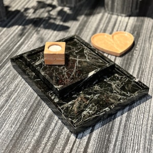 Dark Green Marble Tray, Home Decor Gift, Decorative Marble Tray, Aesthetic Home Decor, Bedroom Tray for Vanity, Perfume Tray