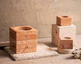 Pink Turkish Marble Tealight Candle Holder: Modern Home Decor