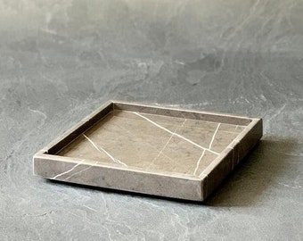 Small Gray and Brown Marble Square Tray, Dresser Tray, Aesthetic Room Decor, Coffe Table Decor, Small Marble Tray, Bedroom Vanity Tray