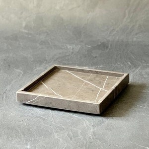 Small Gray and Brown Marble Square Tray, Dresser Tray, Aesthetic Room Decor, Coffe Table Decor, Small Marble Tray, Bedroom Vanity Tray