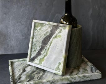 Custom Ice Green Marble Tray, Natural Stone Vanity Organizer, Luxury Home Decor