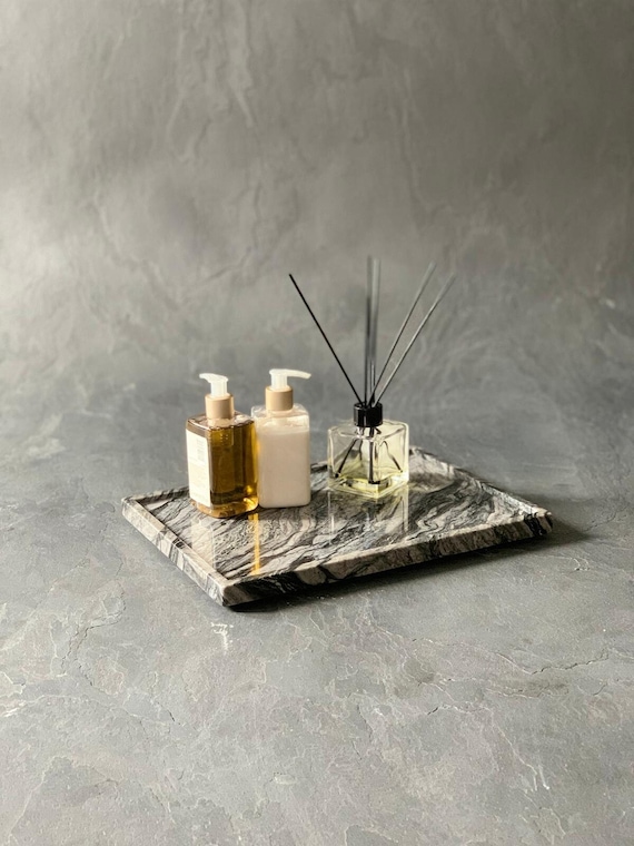 Antique Marble Tray: Handcrafted Natural Stone Bathroom Organizer