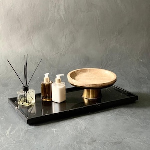 Large Black Marble Tray: Rectangular Natural Stone Serving Tray