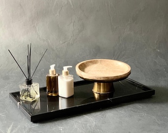 Large Black Marble Tray: Rectangular Natural Stone Serving Tray