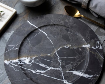 Turkish Marble Charger Plate: Green & Black Wedding Table Decor