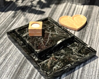 Dark Green Marble Tray: Turkish Stone Vanity Decor Customizable