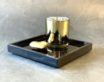 Black Marble Square Tray: Customizable Stone Home Decor