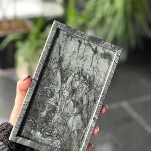 Jade Green Mini Marble Tray, Decorative Tray, Jewelry Trinket Tray, Small Marble Tray, Bathroom Tray for Vanity, Marble Rectangle Tray