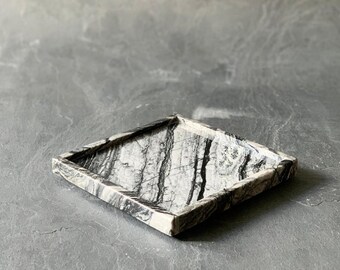 Antique Marble Serving Tray: Handcrafted Natural Stone, 8" Square