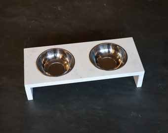 Handmade White Marble Pet Bowl, Customizable Pet Bowl, Elevated Dog Bowl, Cat Bowl, Pet Food Stand