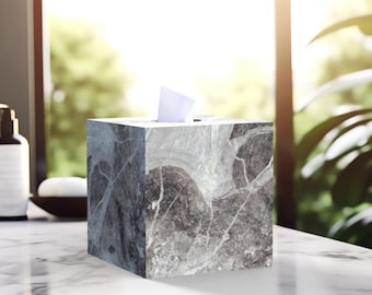 Marble Tissue Box Cover: Square Stone Decor for Standard Kleenex Boxes