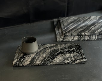 Antique Marble Serving Tray: Black & White Stone Centerpiece