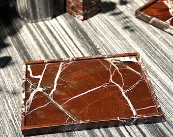 Rosso Levanto Marble Tray, Cherry Red Ottoman Tray, Custom Size Trays