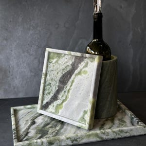 Marble Small Size (8&quot;x8&quot;) Tray, Square Marble Tray, Ice Green Marble Tray, Marble Home Decor Gift, Design Natural Stone Tray