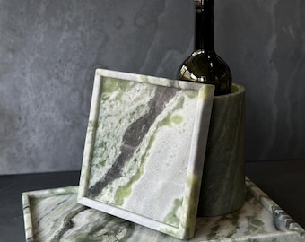 Ice Green Marble Tray: Square Stone Decor, Designer Tray (8"x8")