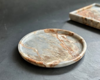 Round Marble Tray: Deep River Stone, Coffee Table Organizer
