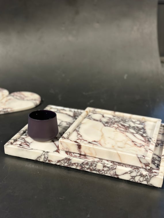 Natural Luxury Scalloped Marble Tray 10.8"x8", Rectangle Vanity Tray For Bathroom Kitchen Counter, Decorative Tray For Dresser Home Decor (Beige Travertine
