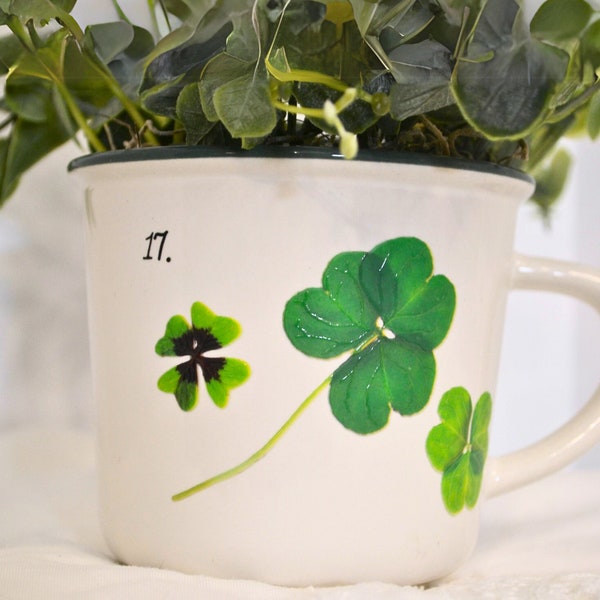 Decoration for St. Patrick's Day party cup for Saint Patricks Day botanical vintage-inspired Shamrock Mug for desk Irish cottage aesthetic