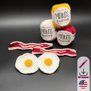 Bacon och ägg Amigurumi Virkmönster PDF, Frukostmatset