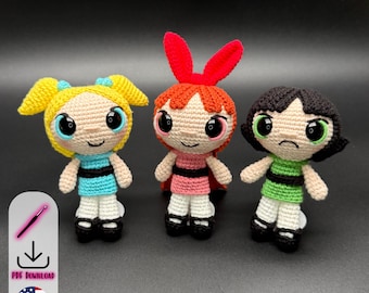 Powerpuff Girls Crochet Pattern - Blossom, Bubbles, & Buttercup Amigurumi PDF