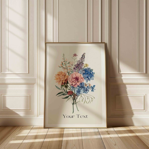 Blumen Familienstrauß Personalisiertes Geschenk für Muttertag und Großmutter Antike Heimkunst & Individueller Digitaldruck Florales Geschenk