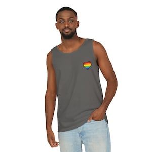 Rainbow Heart Unisex Tank Top - Pride Apparel, LGBTQ+ Gear, Summer Wear, Comfortable Clothing, Gender Neutral Shirts, Gift for Friends