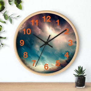 Heavenly Skies Wall Clock: Unique Wooden Frame, Silent Movement