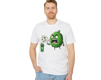 Ekologisk bomulls-t-shirt med Angry Earth-motiv – Släng inte skräp, miljötröja