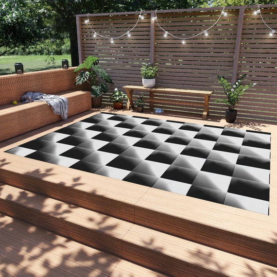 Checkers Black And White Outdoor Rug, Patio Decor, Balcony Rug, Garden Essential