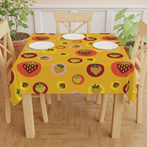 Yellow Strawberries Pattern Tablecloth - Colorful Tablecloth - Kitchen Decor