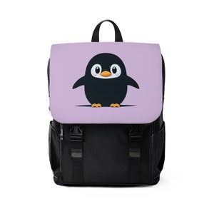 Purple Chibi Penguin Unisex Casual Shoulder Backpack