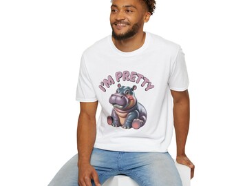 Camiseta fofa de hipopótamo, camiseta divertida de autoconfiança para aniversários, camiseta unissex de tecido macio, moda casual, blusa de hipopótamo, camiseta estampada