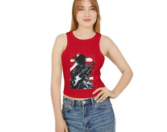Guitar Graphic Racerback Crop Top: Retro Festival Tank