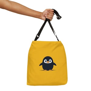 Yellow Chibi Penguin Adjustable Tote Bag (AOP), Casual Handbag, Durable Shopping Bag
